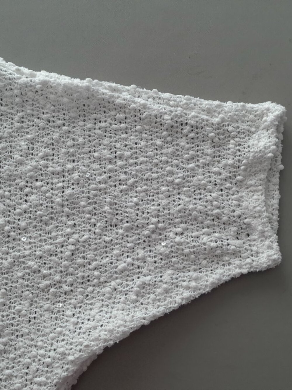 CHICO'S Shrt Sleeve Open Front Cream Sweater Sm.Popcorn Texture w/Lace/Sequins M - Picture 5 of 10